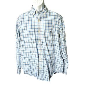 Vineyard Vines Blue & Gray Plaid Classic Fit Tucker Shirt, Men’s Size Large